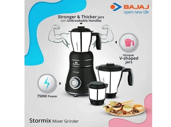 Bajaj Stormix 750-Watt Mixer Grinder with 3 Jars